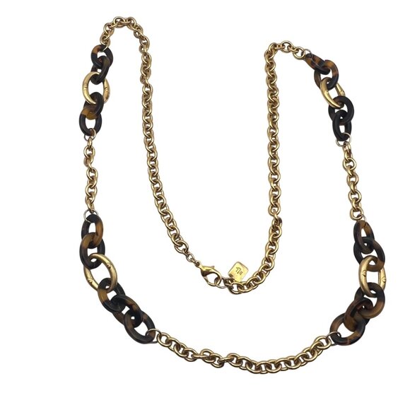 Ralph Lauren Gold Brown Tortoiseshell Link Chain Necklace Signed 32" Vintage - Picture 2 of 7